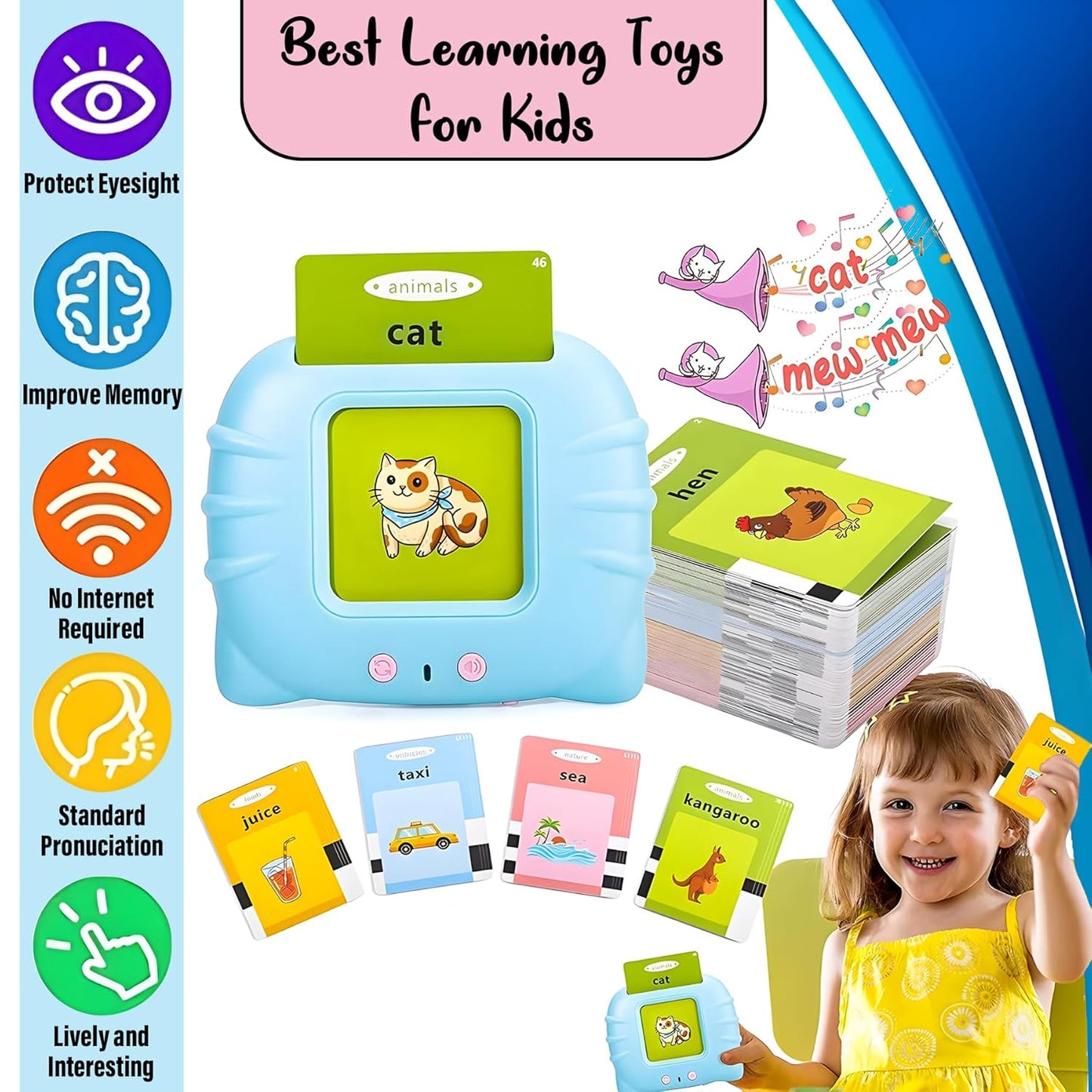 SUPER TOY 112 Talking Baby Double Sided Flash Cards Educational Toys for 1+ Years Old,Cognitive_Skills Early Learning Educational Electronic Interactive Montessori Toys, Birthday Gift